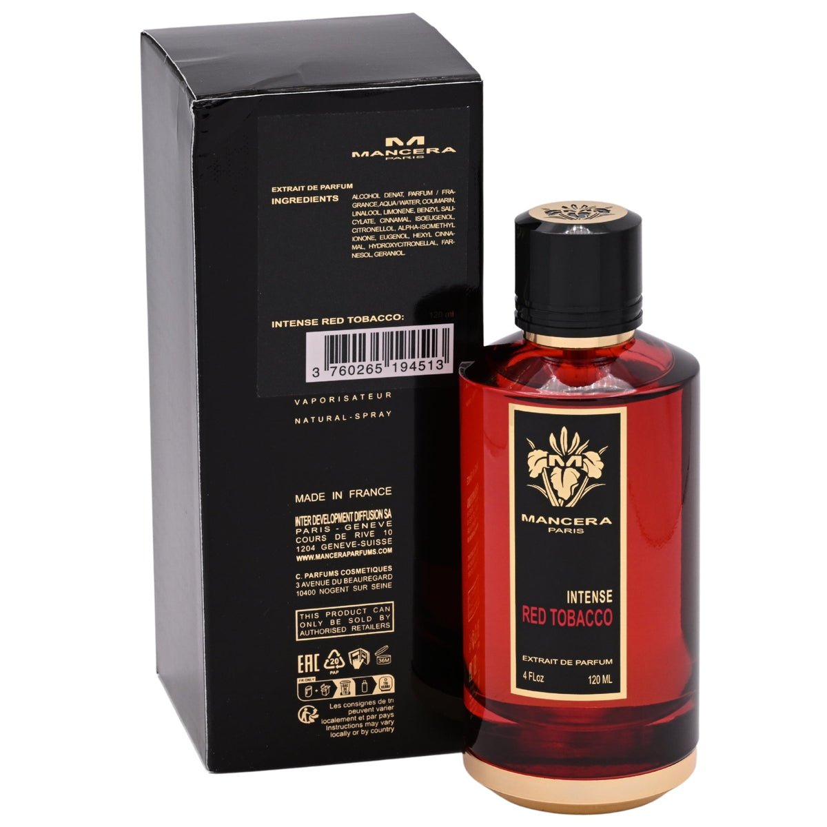 Mancera Red Tobacco Intense Eau de Parfum Spray, Unisex, 4.0 oz (120 ml) – New Retail Box